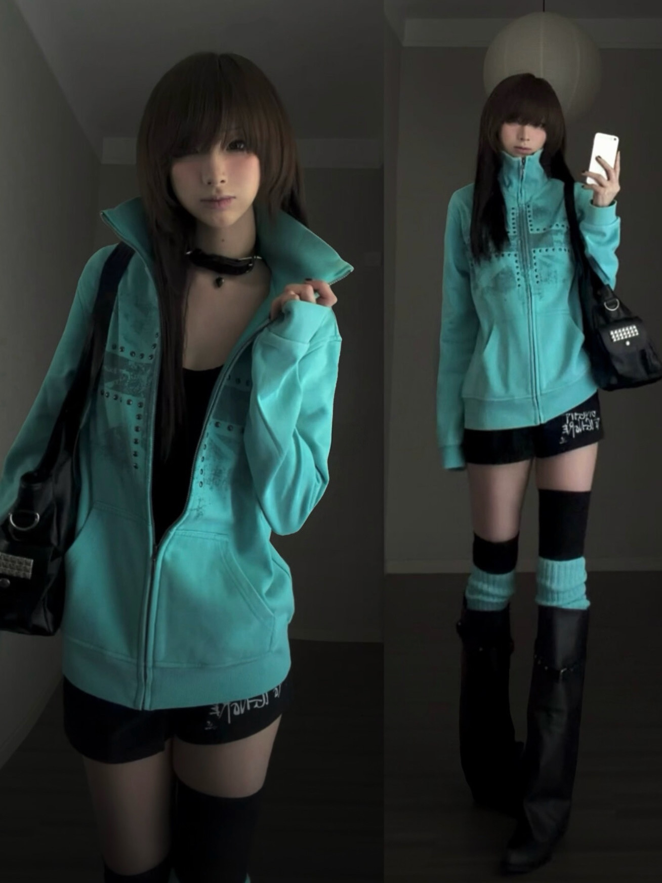 Vintage Windbreaker Nylon - Jaqueta Corta-Vento Feminina Verde Menta Estampada