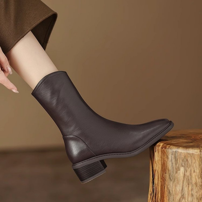 Vintage Fashion Dresses - Botas de cano curto de couro